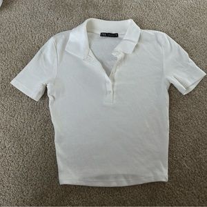 Zara Collared Short Sleeve Polo Top - White